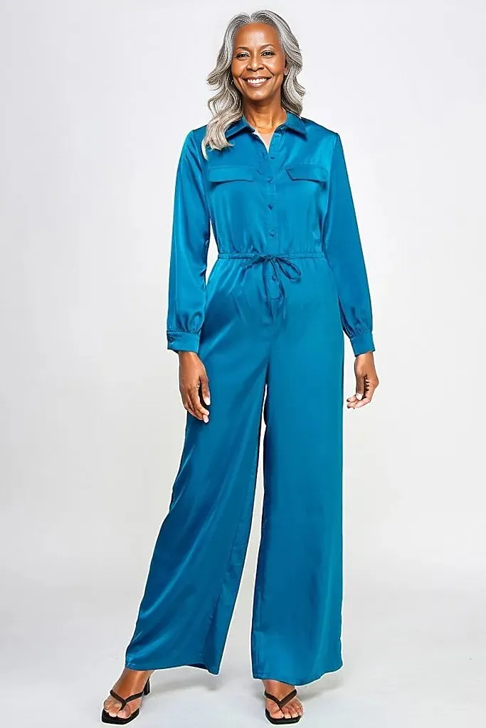 Long Sleeve Jumpsuit With Waist Drawstring - 5 colors