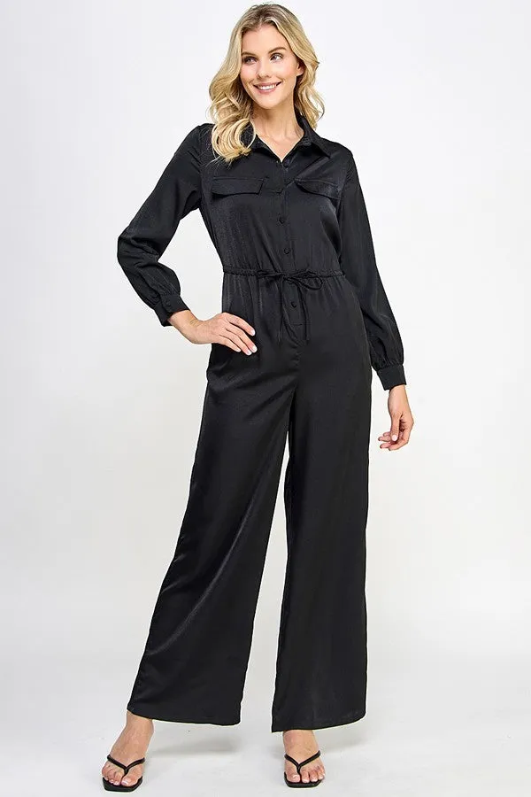 Long Sleeve Jumpsuit With Waist Drawstring - 5 colors