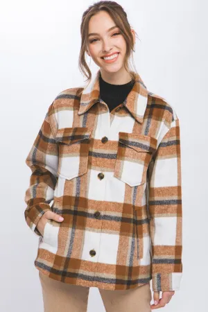 Love Tree Shacket USA Stock Plaid Button Up Long Sleeve Outwear