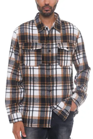 Mens Brown/Black Checkered Soft Flannel Shacket