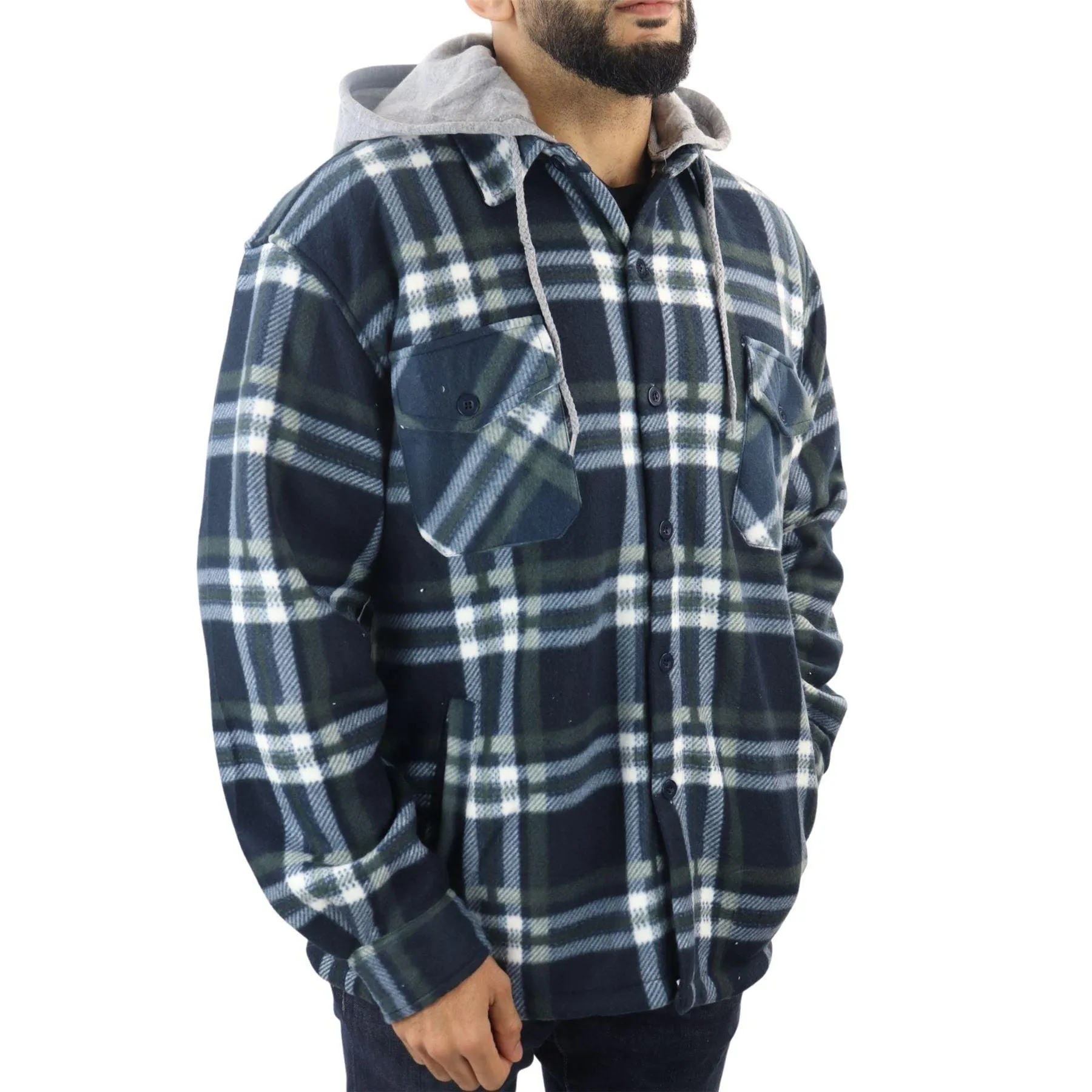 Men's Jumper Thermal Fleece Fur Lined Lumberjack Removable Hooded Buttoned Check Winter Shirt