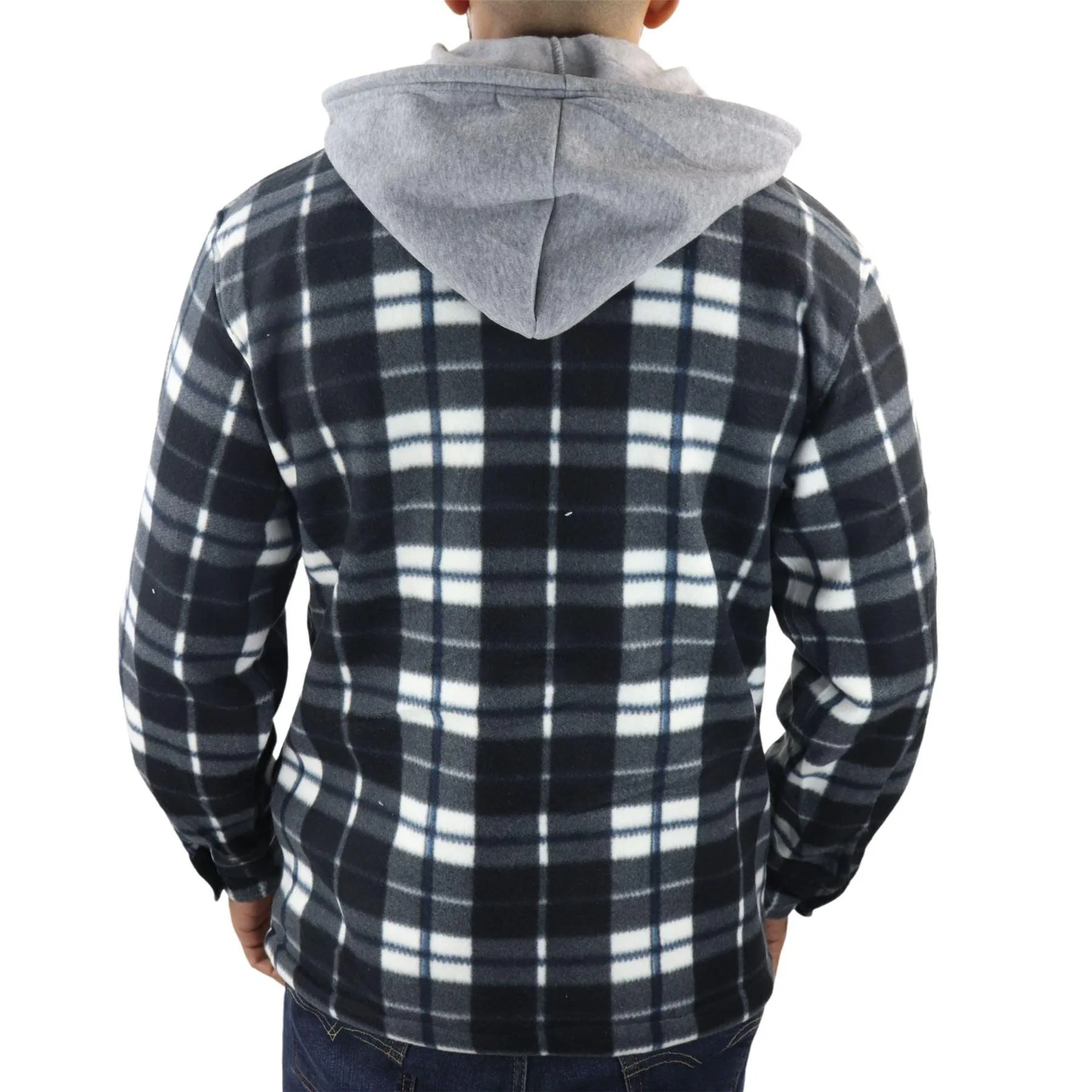 Men's Jumper Thermal Fleece Fur Lined Lumberjack Removable Hooded Buttoned Check Winter Shirt