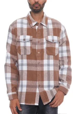 Men's Mocha Brown Plaid Checkered Soft Flannel Shacket