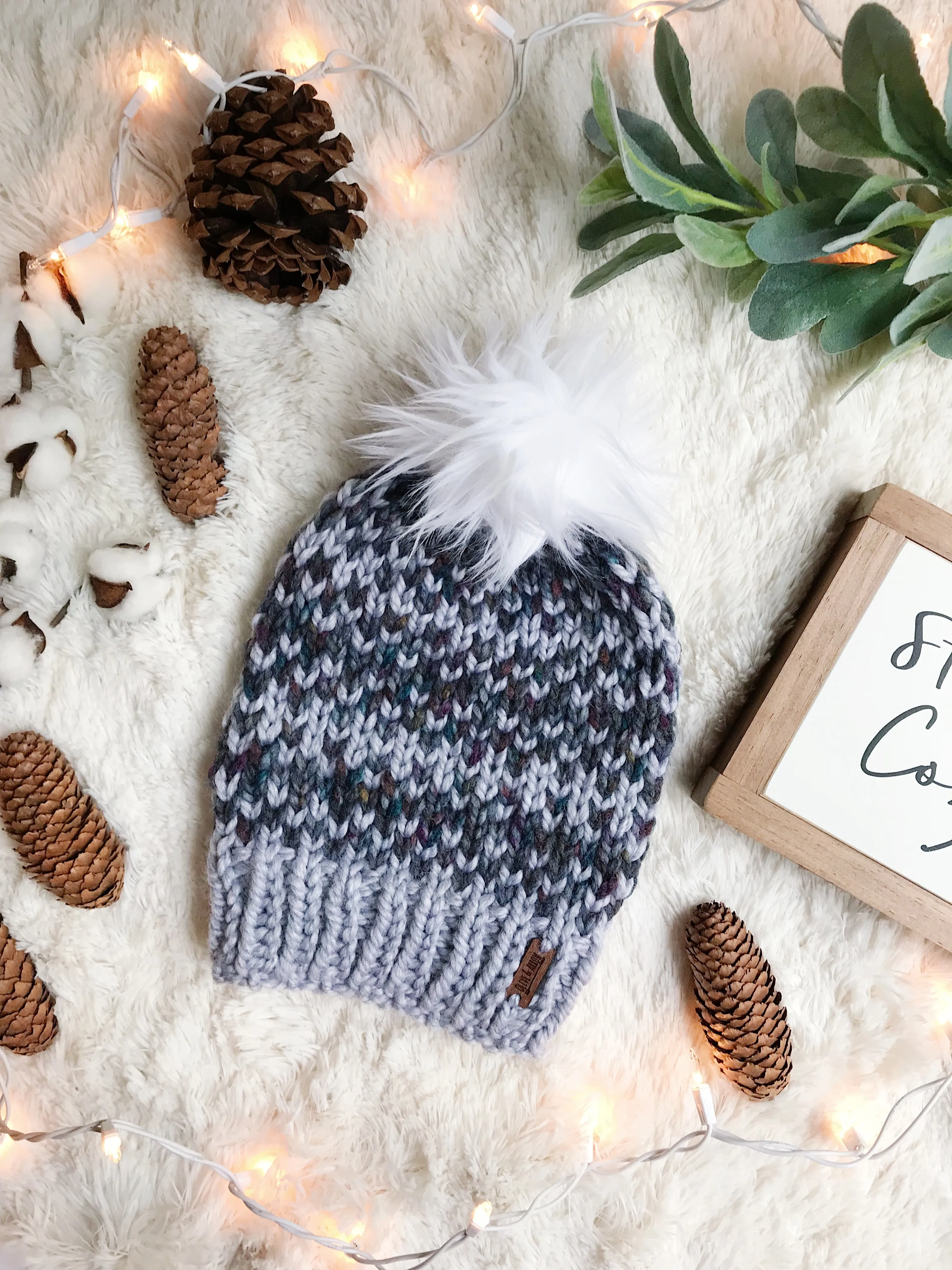 Mommy and Me SET Knitted Fair Isle Beanie with Faux Fur Pom Pom // The Hallowell