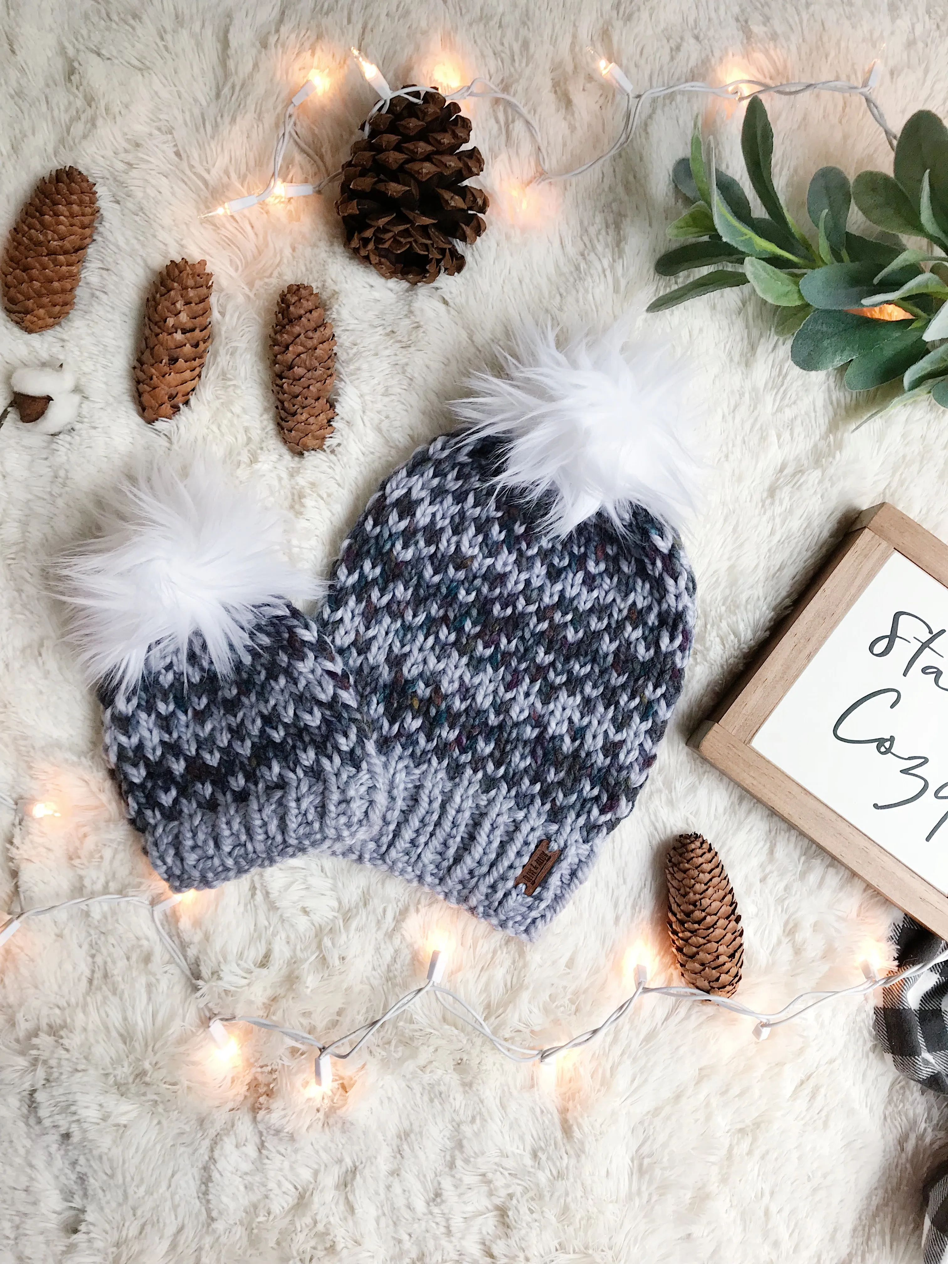 Mommy and Me SET Knitted Fair Isle Beanie with Faux Fur Pom Pom // The Hallowell