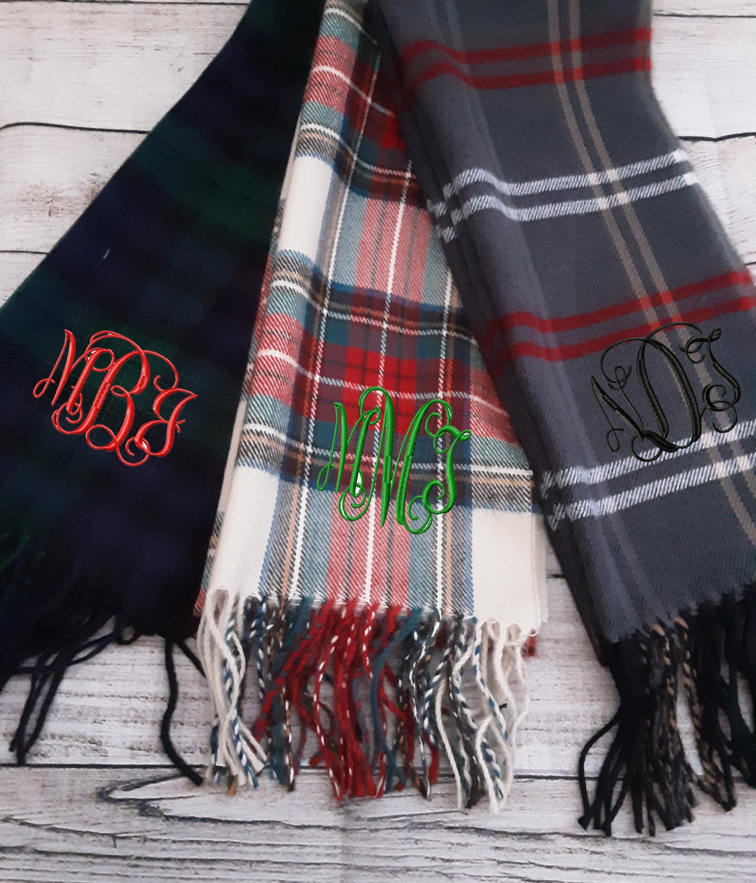 Monogrammed  Tartan Plaid Muffler Scarf - Monogrammed Plaid Blanket Scarf, Bride