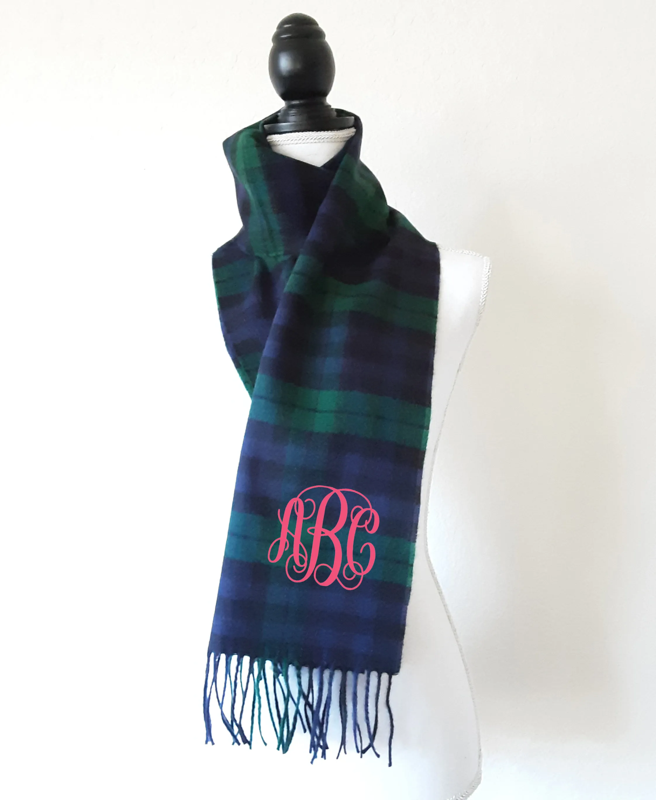 Monogrammed  Tartan Plaid Muffler Scarf - Monogrammed Plaid Blanket Scarf, Bride