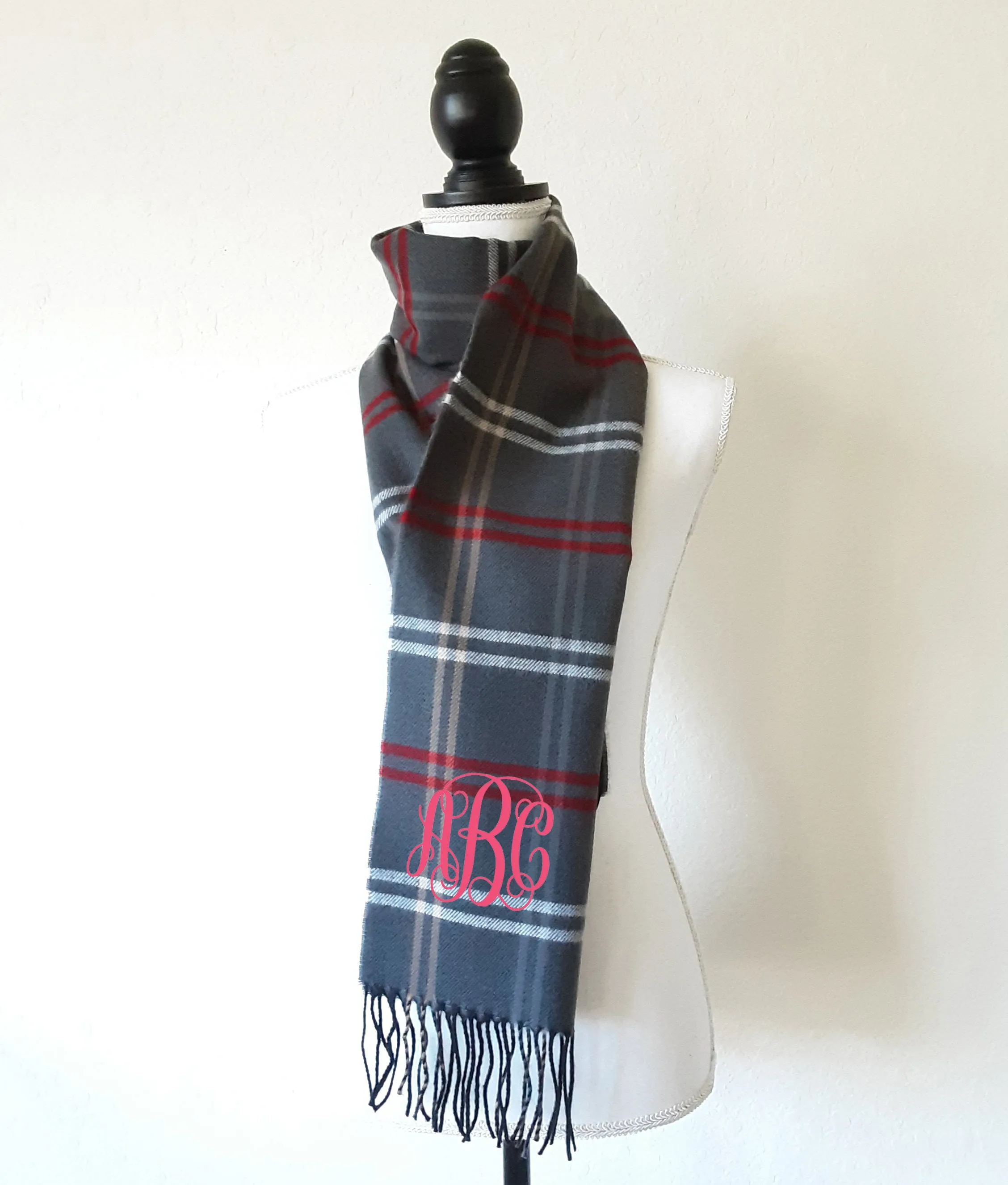 Monogrammed  Tartan Plaid Muffler Scarf - Monogrammed Plaid Blanket Scarf, Bride