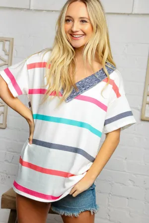 Multicolor Stripe Reverse Stitch Thermal Knit Top