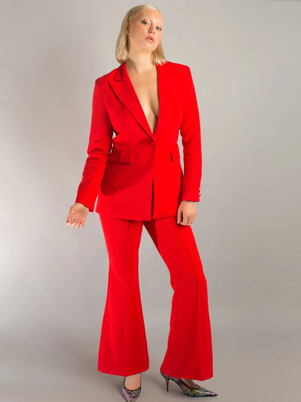 NAOMA Blazer & Flared Pants Set in Red