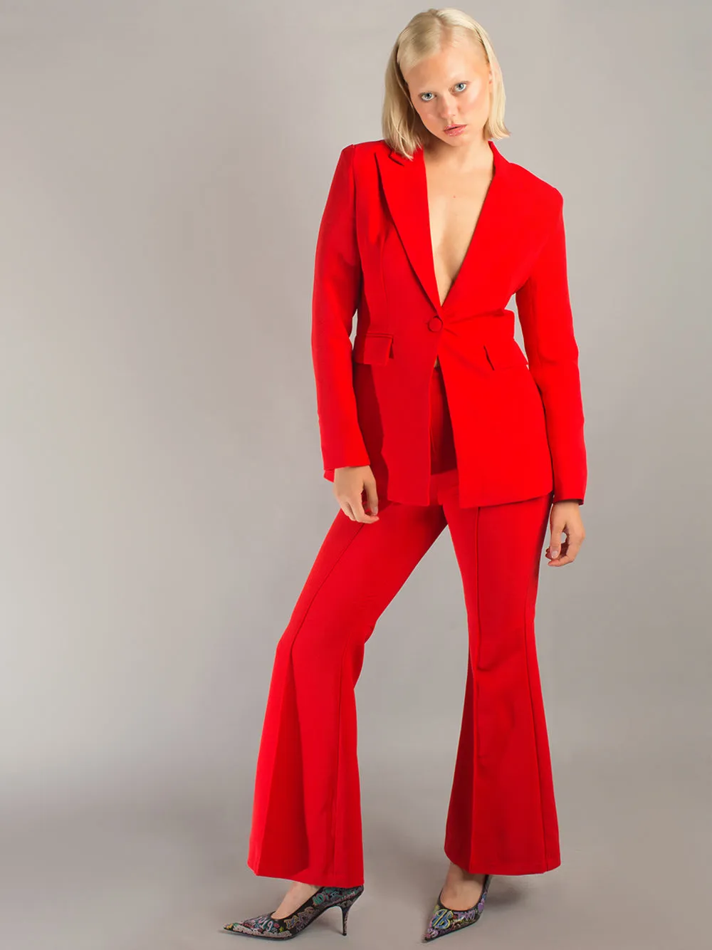 NAOMA Blazer & Flared Pants Set in Red