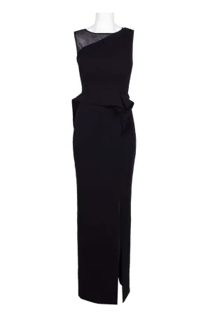 Nero Crew Neck Sleeveless Flutter Waist Bodycon Zipper Back Scuba Crepe Gown