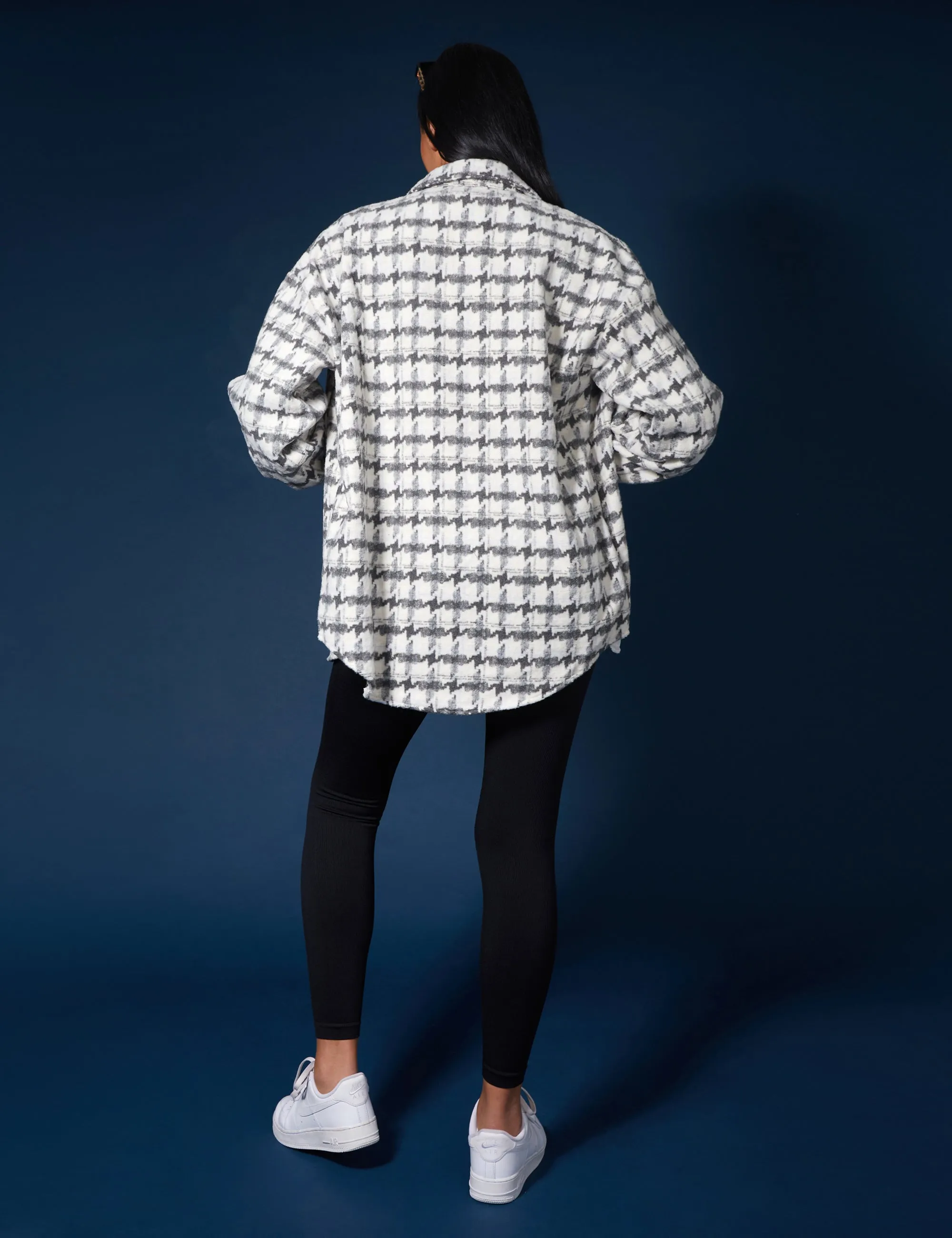 Oversized Houndstooth Shacket Grey