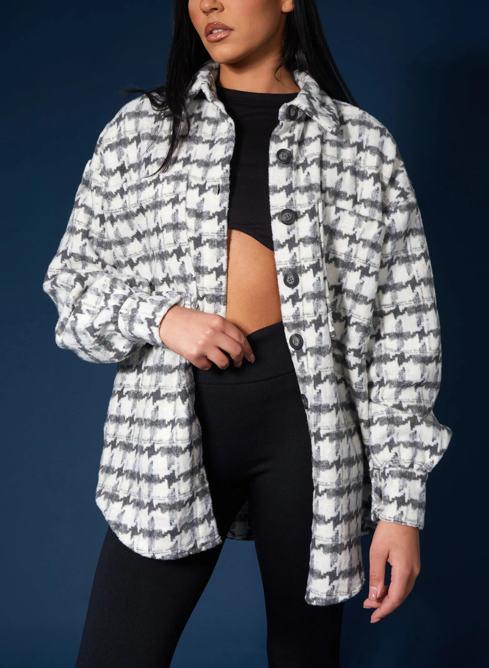 Oversized Houndstooth Shacket Grey