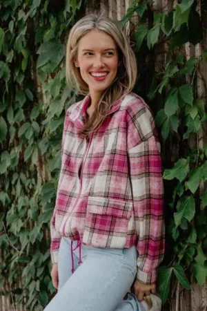 Pink Plaid Cropped Shacket Womens