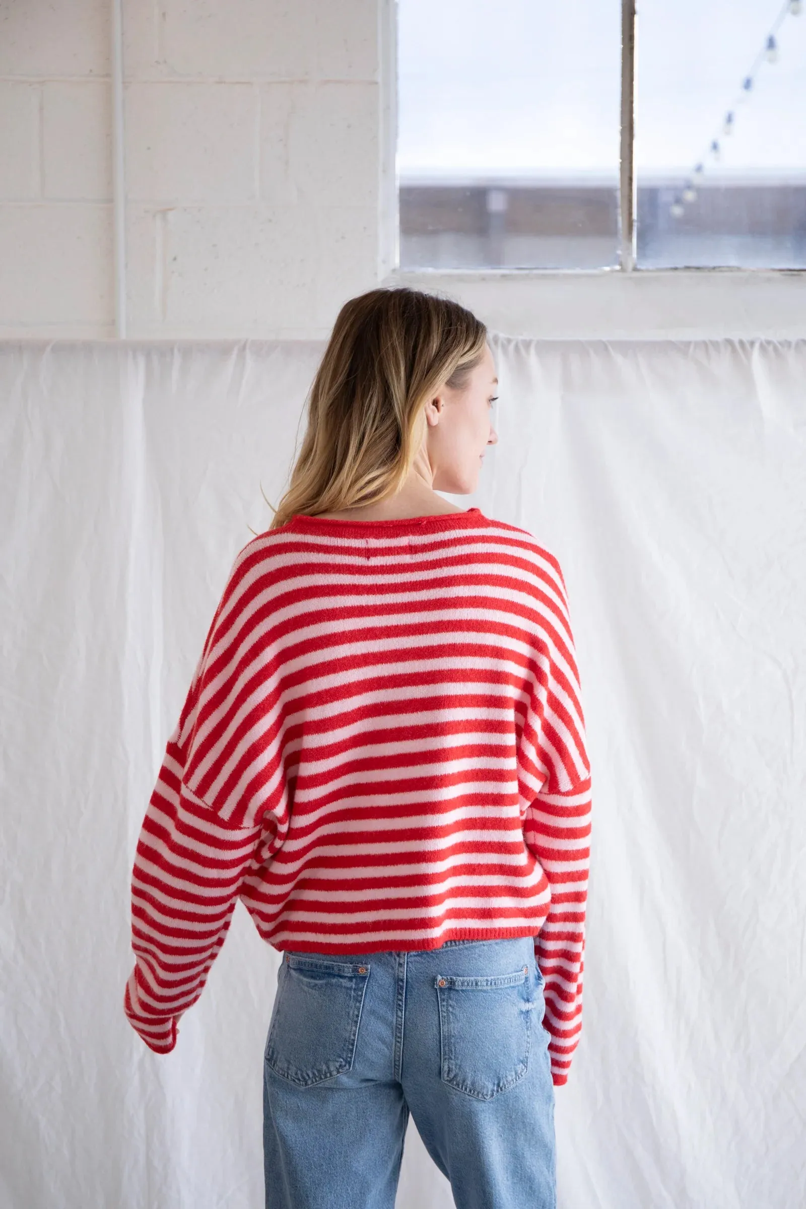 Piper Striped Cardigan - Pink Red