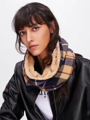 Plaid Warm fur lined infinity scarf