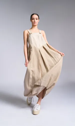 Pleated Linen Pinafore Dress