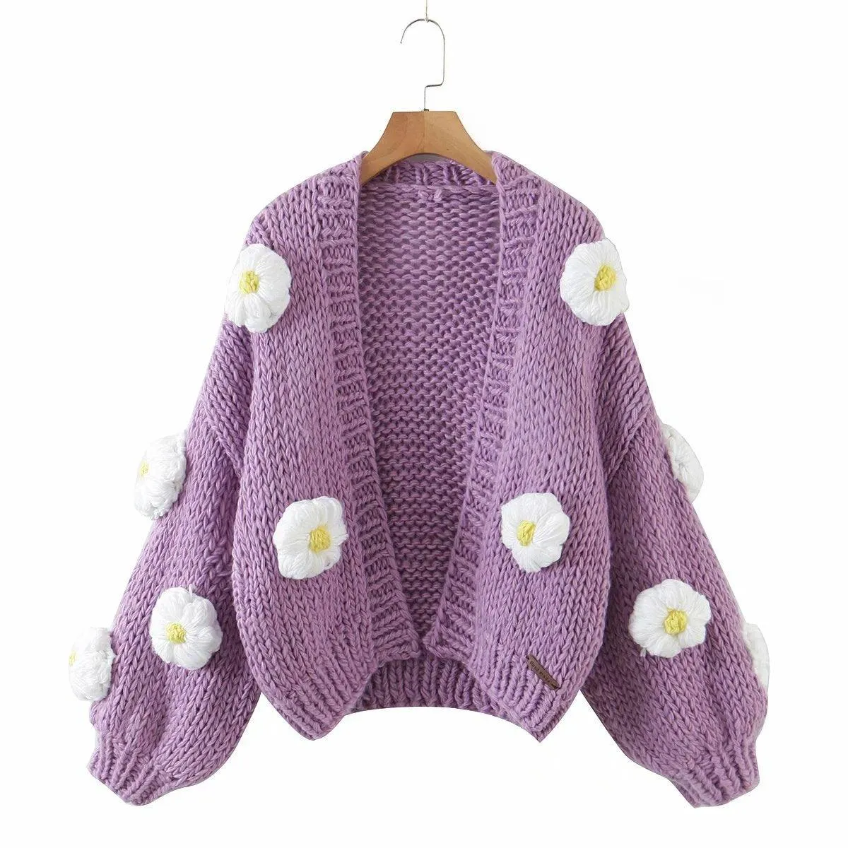 Purple Puffs Cardigan Flowear Knitting Sweater Cardigan