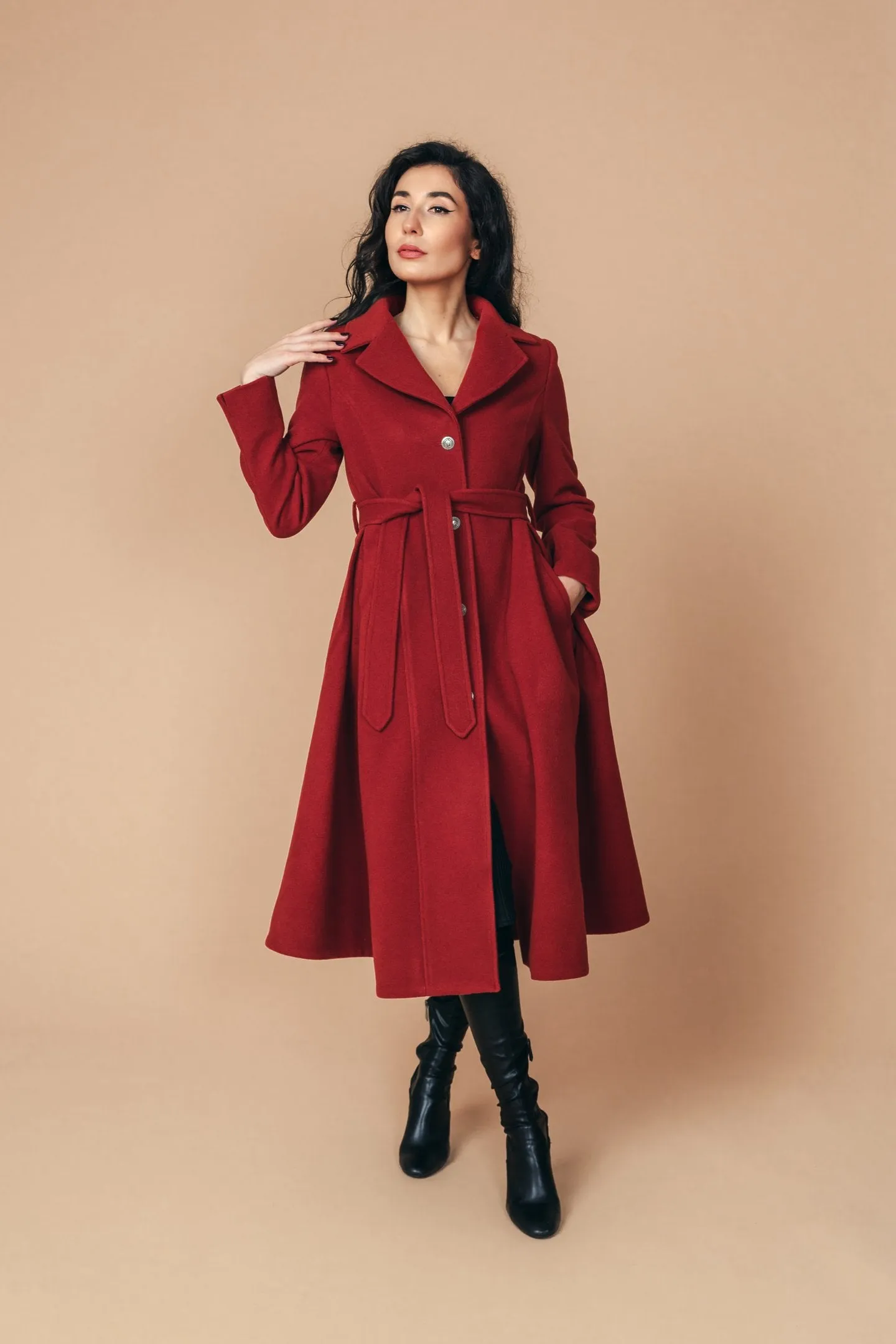 "Sloane" Coat 100% Wool Coat With Lining in Red Brick