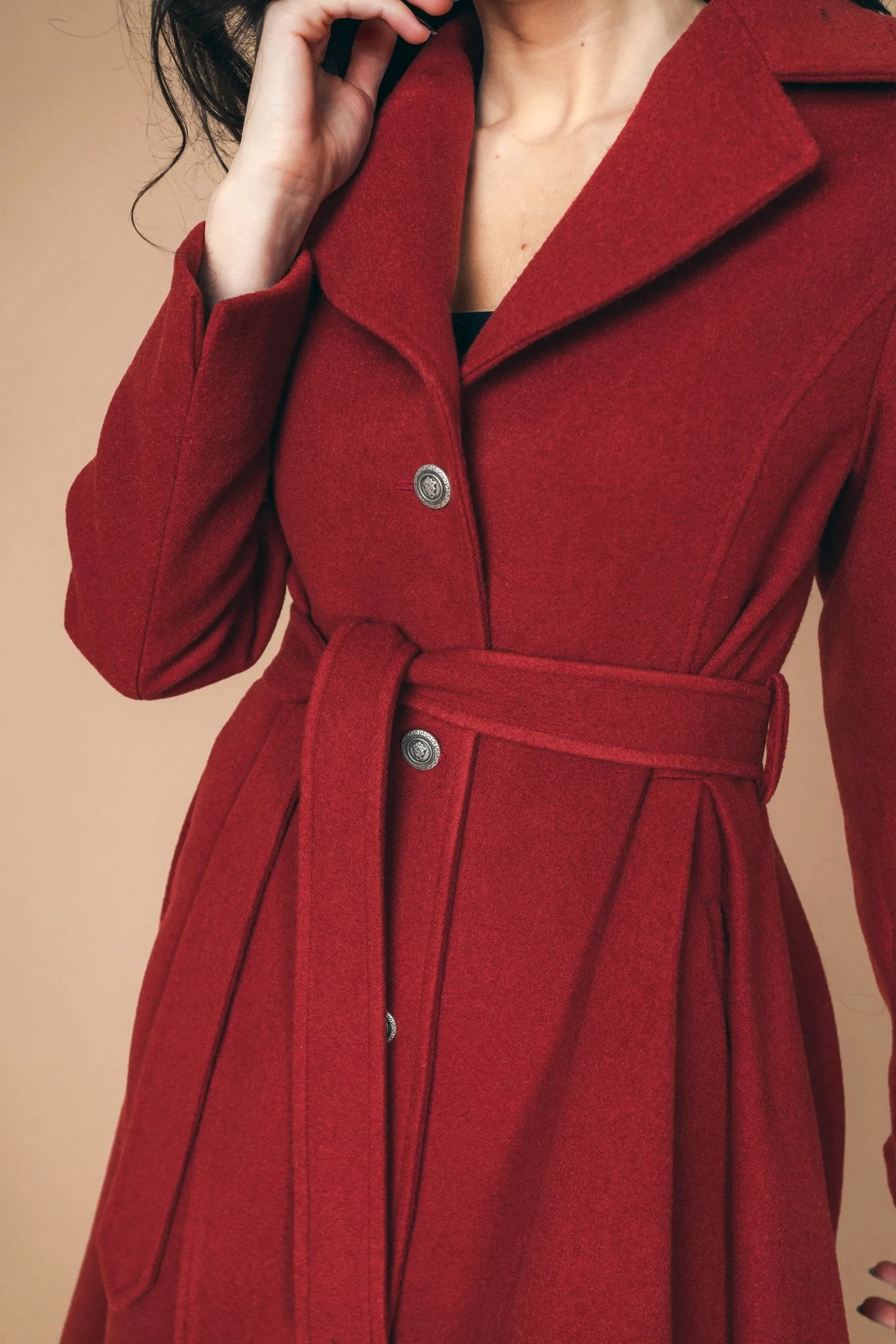 "Sloane" Coat 100% Wool Coat With Lining in Red Brick