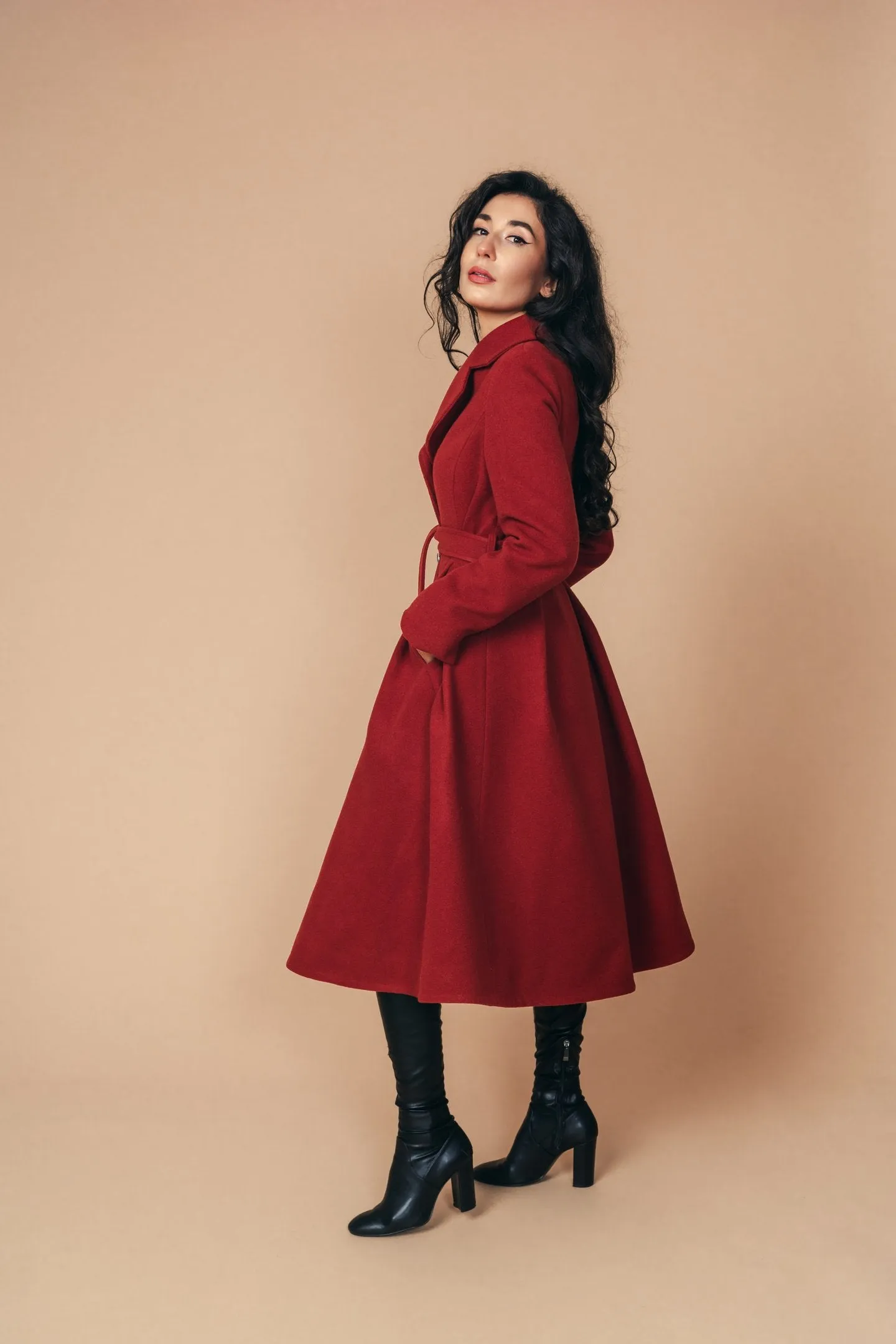 "Sloane" Coat 100% Wool Coat With Lining in Red Brick