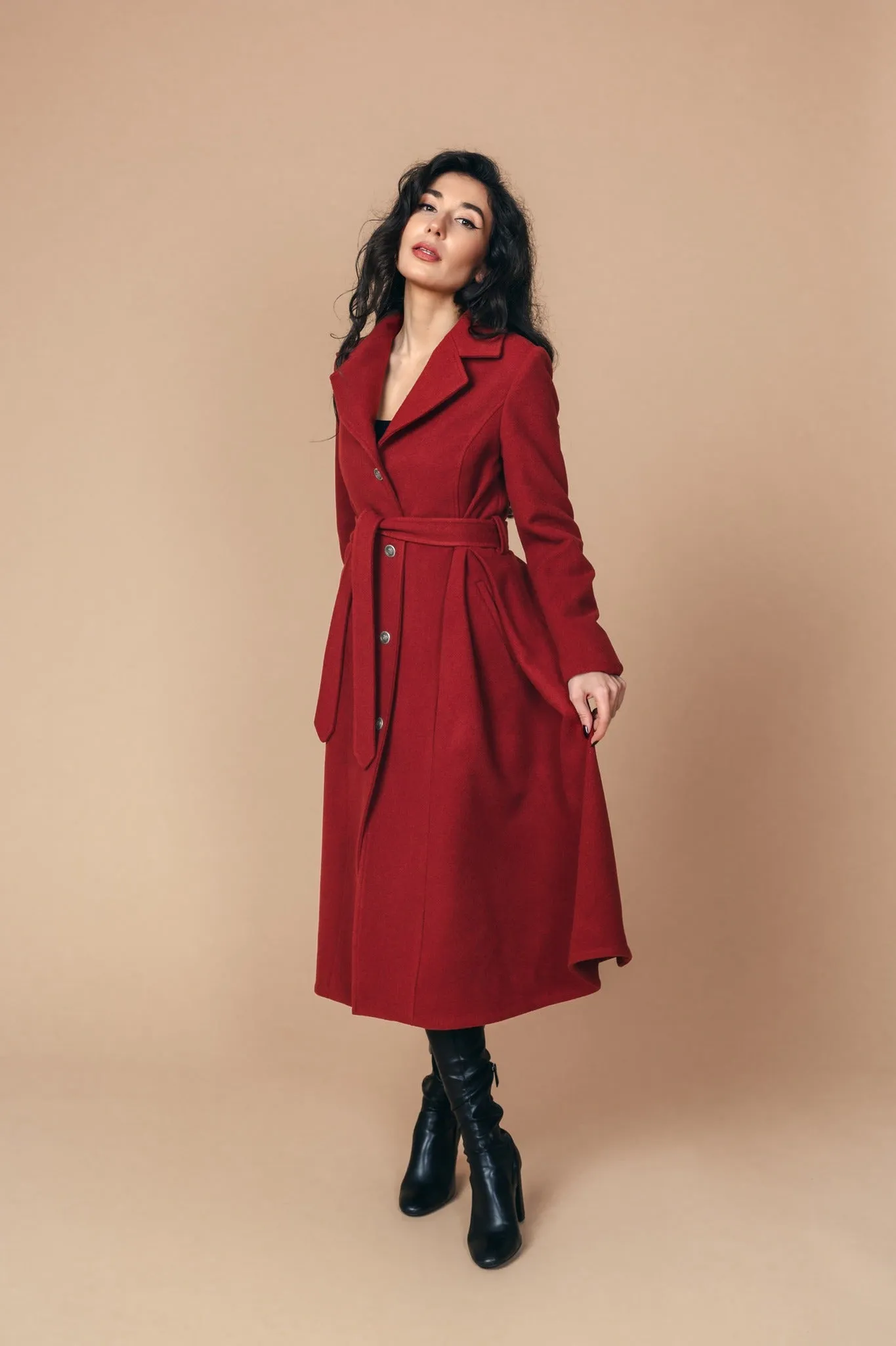 "Sloane" Coat 100% Wool Coat With Lining in Red Brick