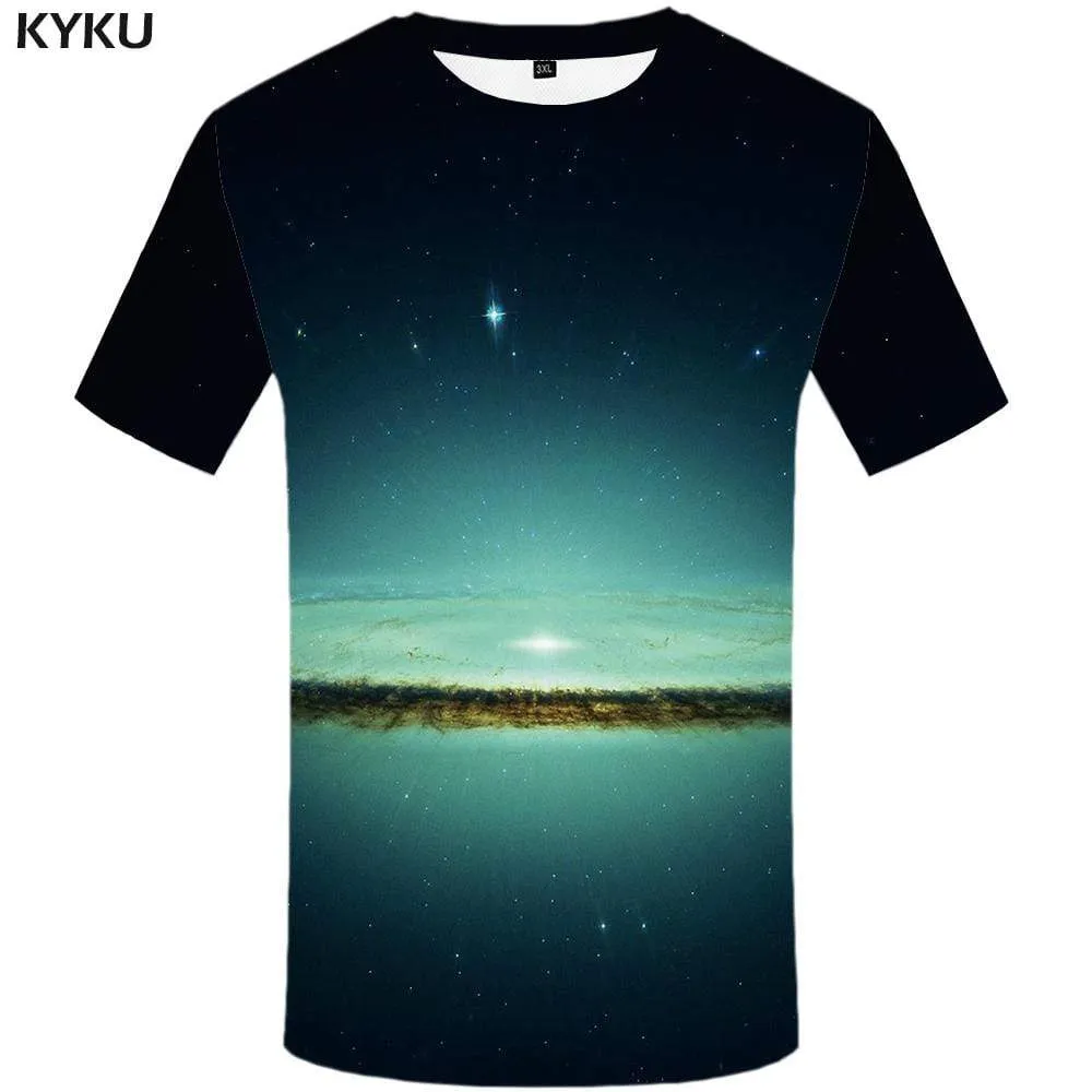 Reflection T-shirts Men Galaxy Space Tshirts Print Green T shirts Funny Harajuku Tshirt Anime Abstract T-shirt 3d Mens Fashion