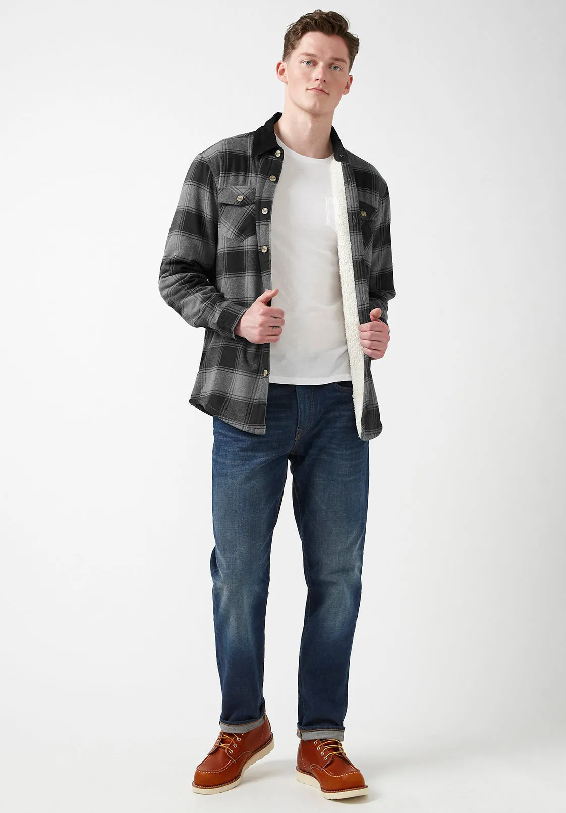 Seveno Men's Shacket in Grey Black Plaid - BPM13670B