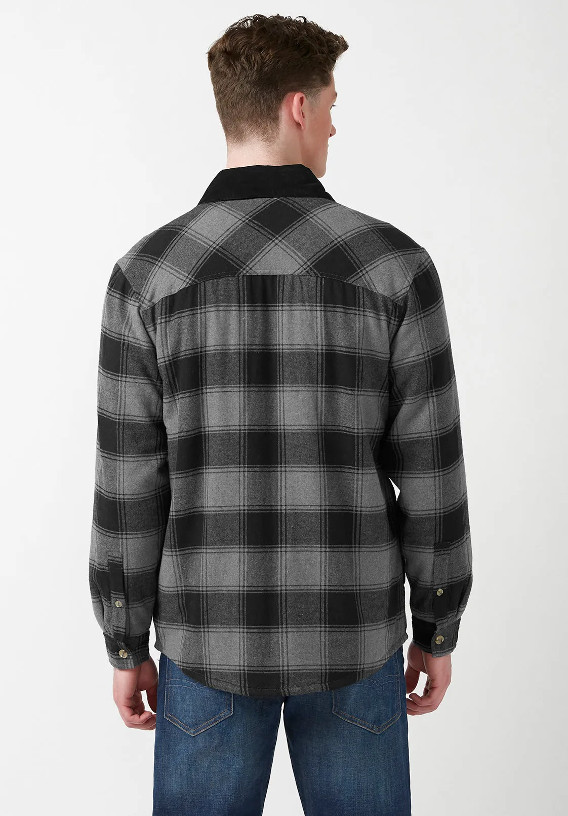 Seveno Men's Shacket in Grey Black Plaid - BPM13670B