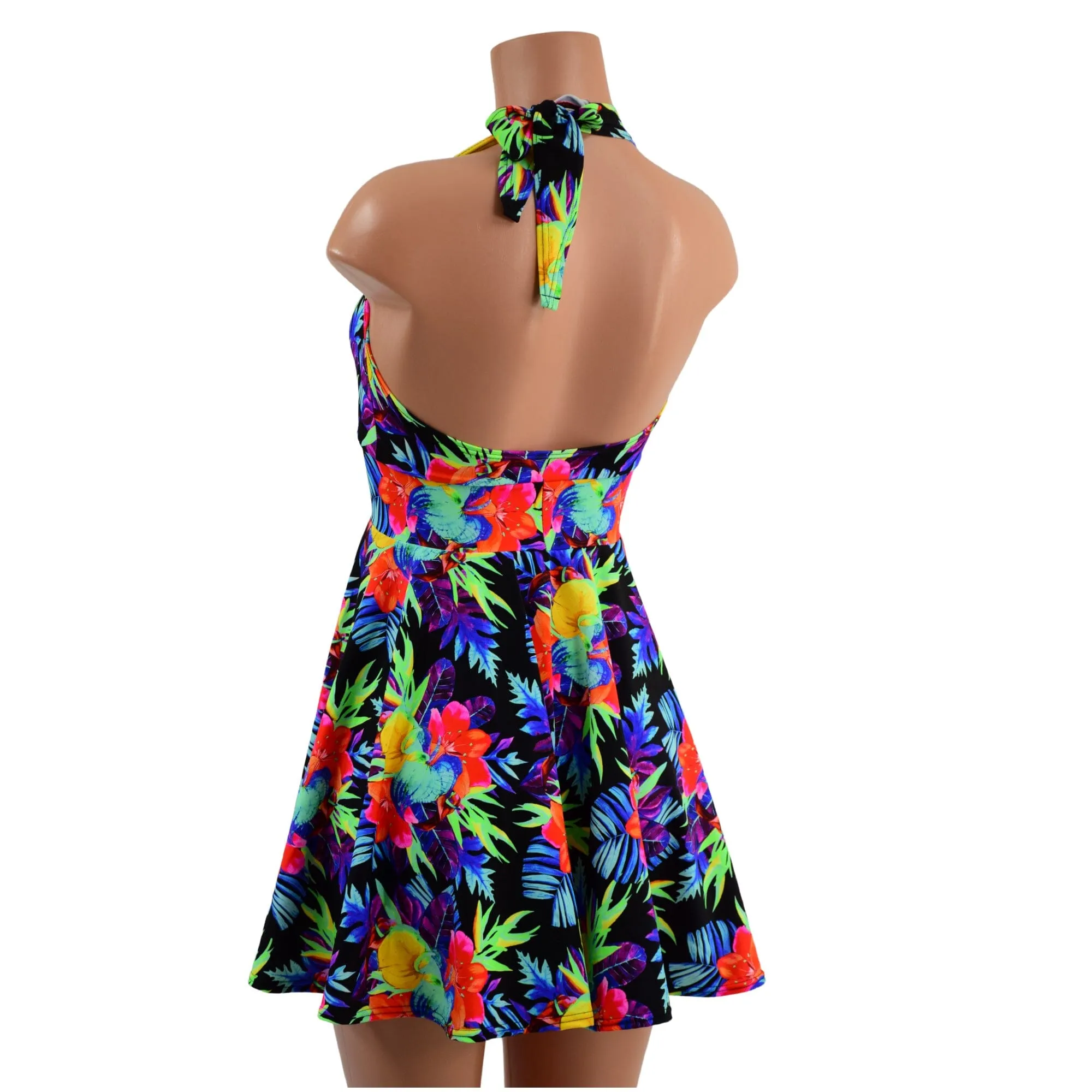 Sonic Bloom UV Glow Halter Skater Dress