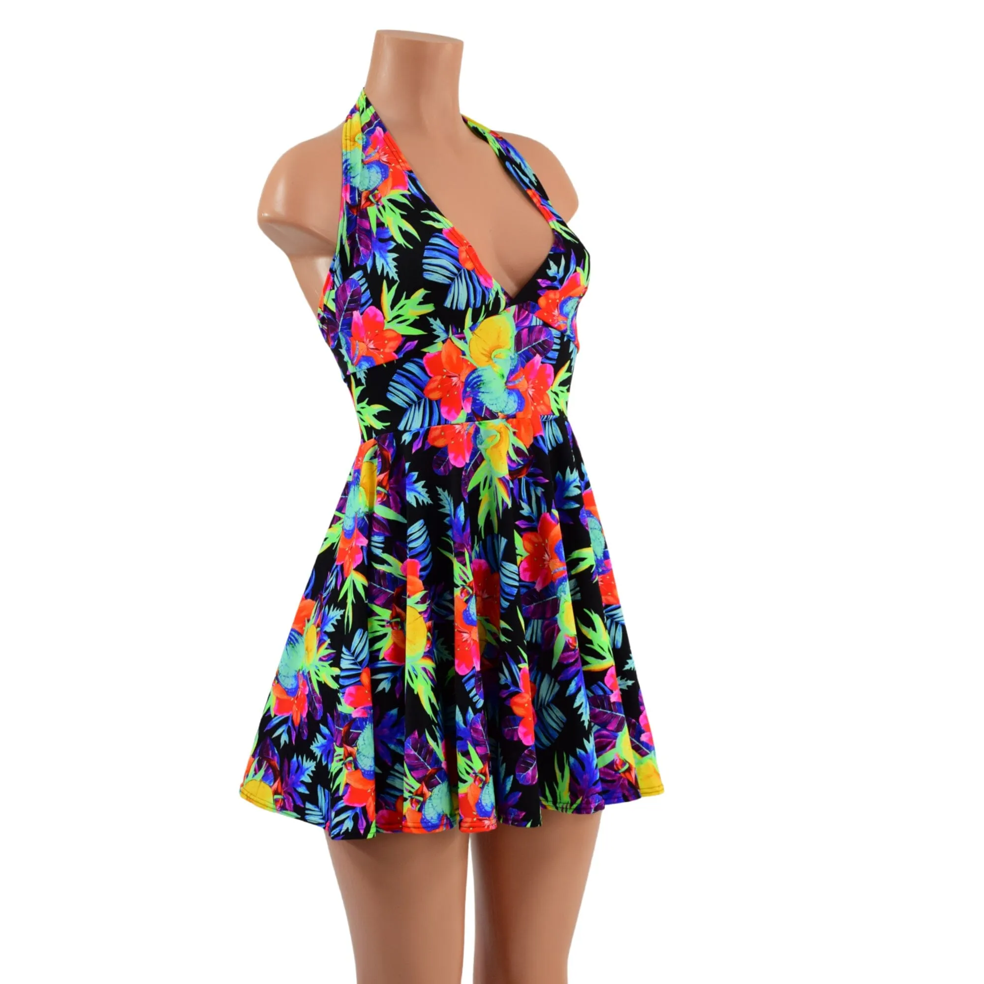 Sonic Bloom UV Glow Halter Skater Dress