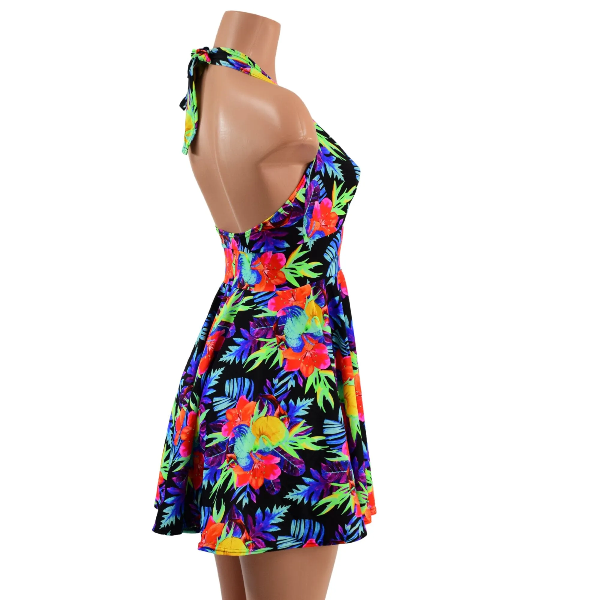 Sonic Bloom UV Glow Halter Skater Dress