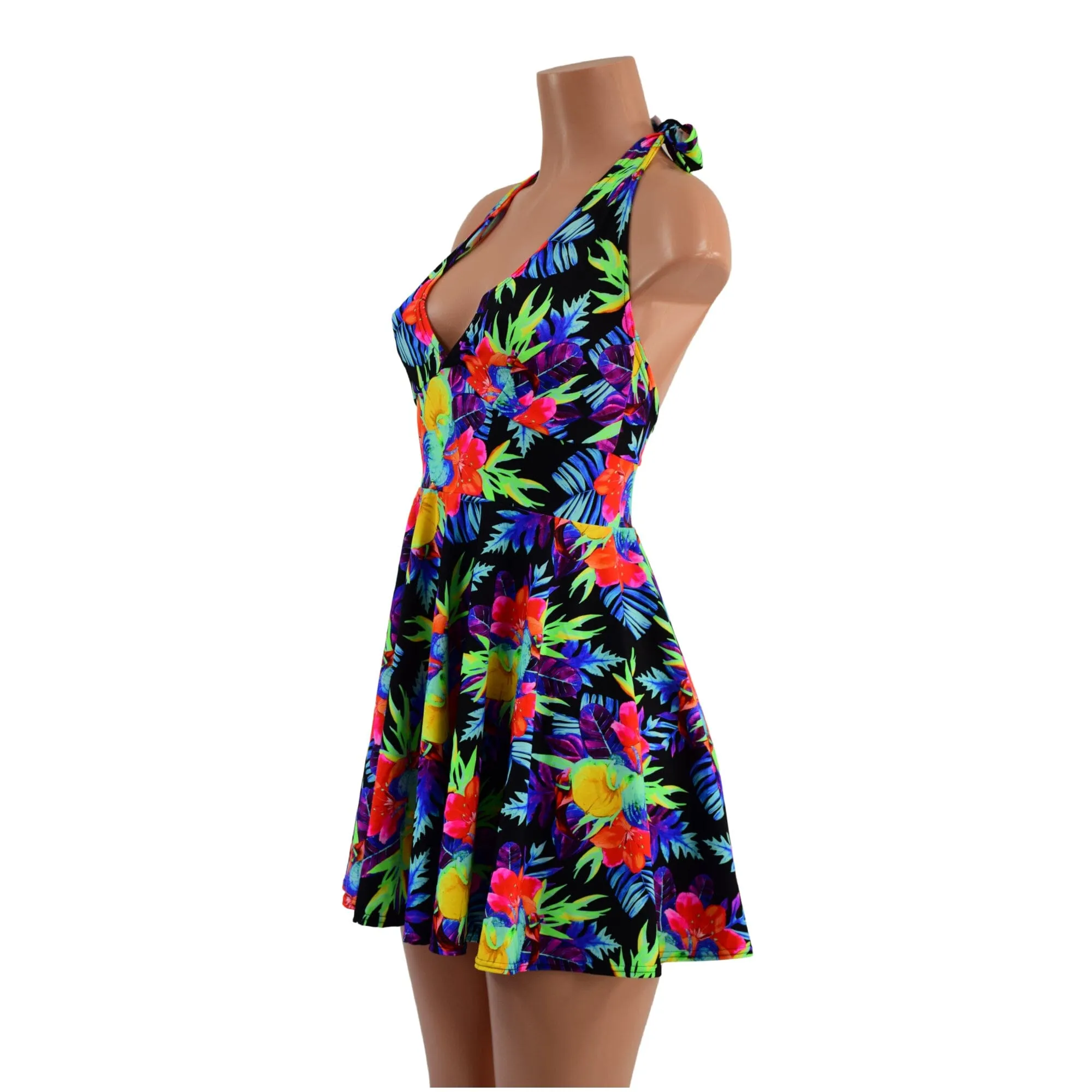 Sonic Bloom UV Glow Halter Skater Dress