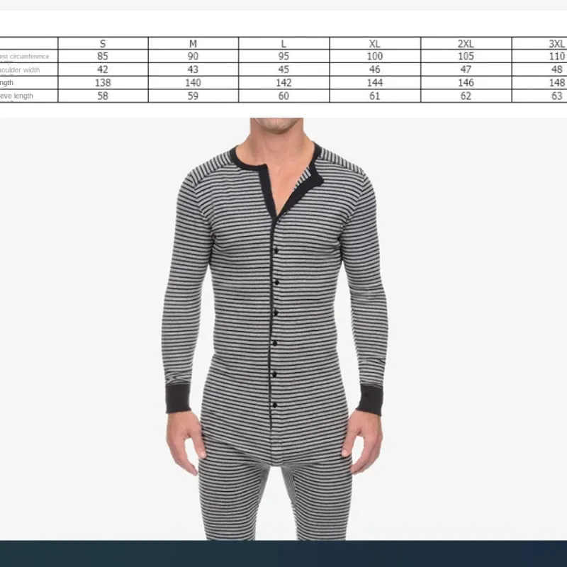 Striped One-piece Pajamas European and American Men's Tight Jumpsuit Long-sleeved 2024 Cross-border New Home Wear