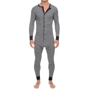 Striped One-piece Pajamas European and American Men's Tight Jumpsuit Long-sleeved 2024 Cross-border New Home Wear