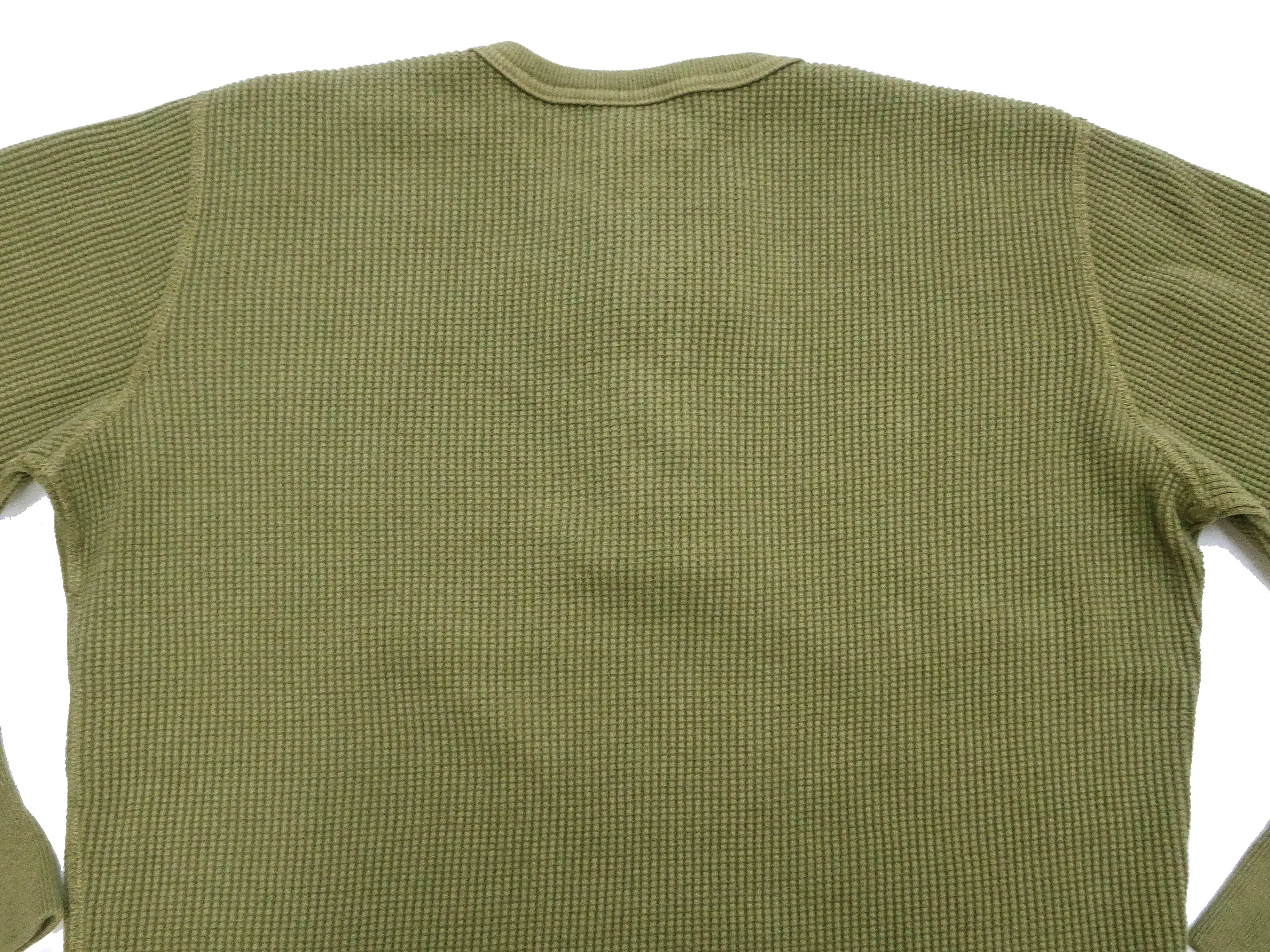 Studio D'artisan Waffle-Knit Thermal Henley T-Shirt Men's Casual Long Sleeve Plain 3-Button Placket Heavyweight Thermal Tee 9937 Khaki