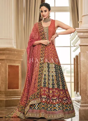 Tangerine Prints And Embroidered Traditional Indian Gown