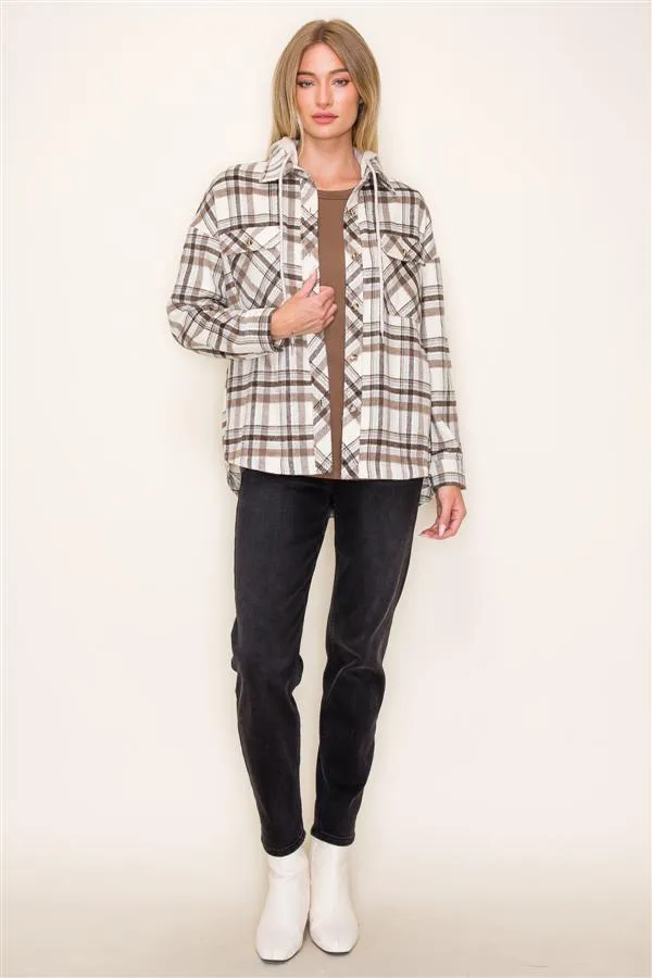 Taupe Next Chapter Plaid Hooded Shacket - FINAL SALE