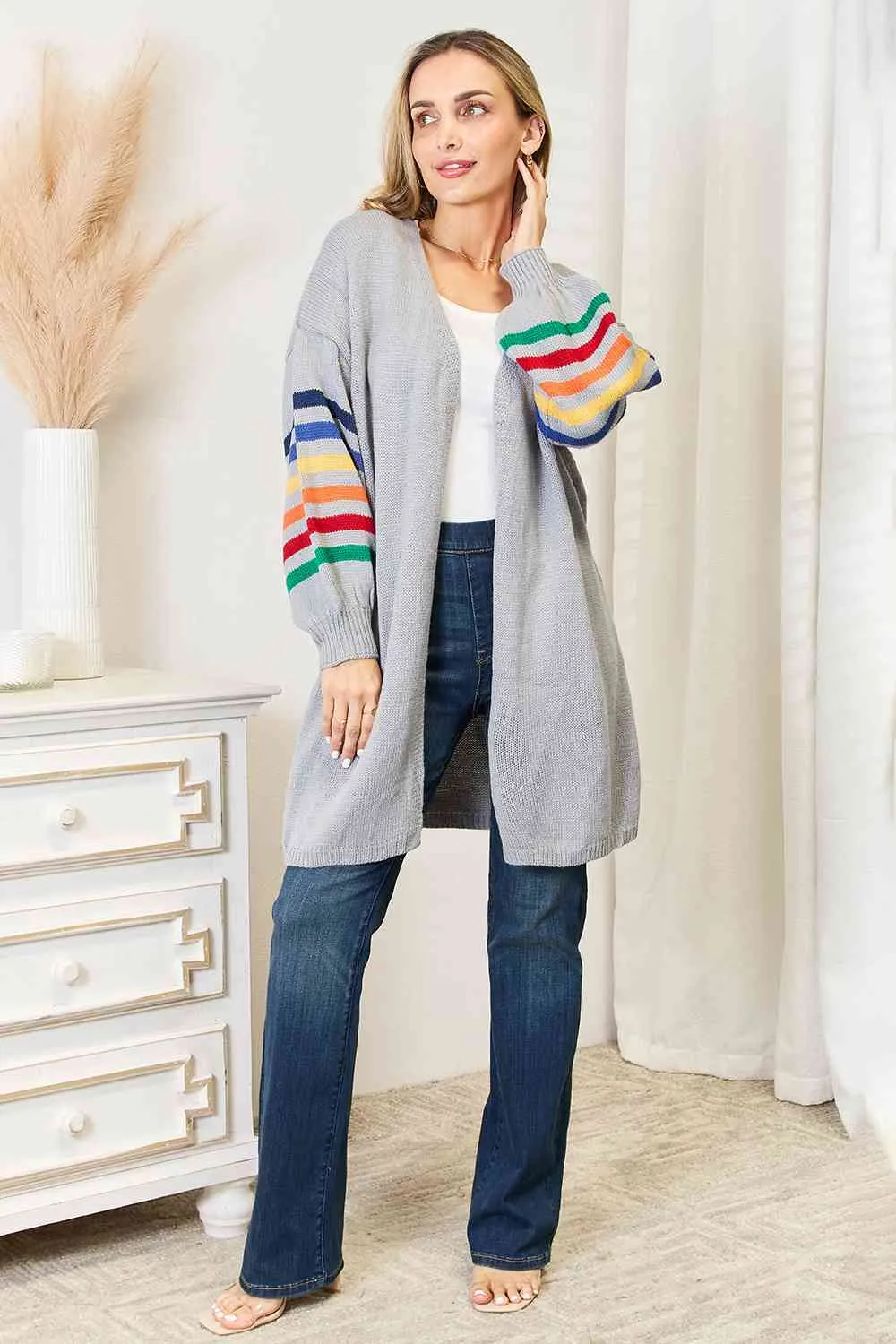 TEEK - Multicolored Stripe Open Front Cardigan