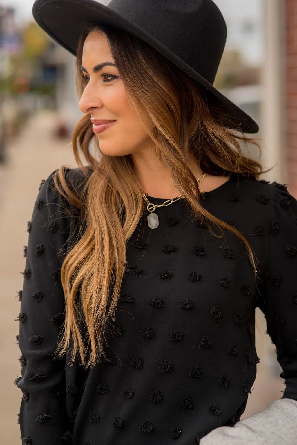 Textured Dot Long Sleeve Blouse