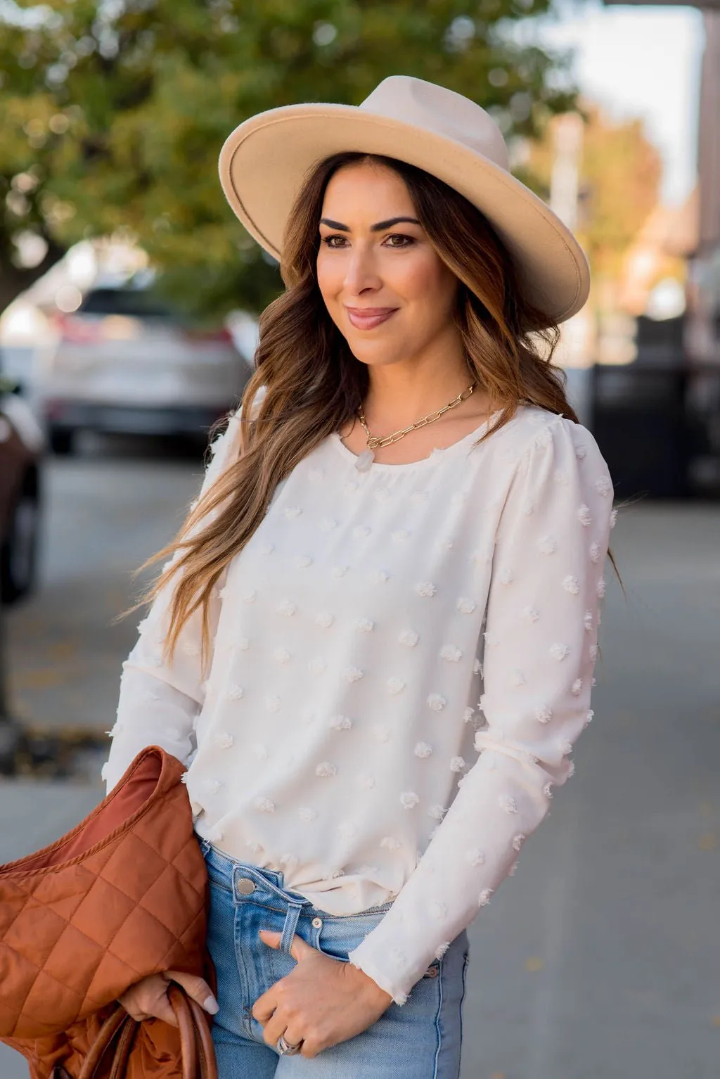 Textured Dot Long Sleeve Blouse