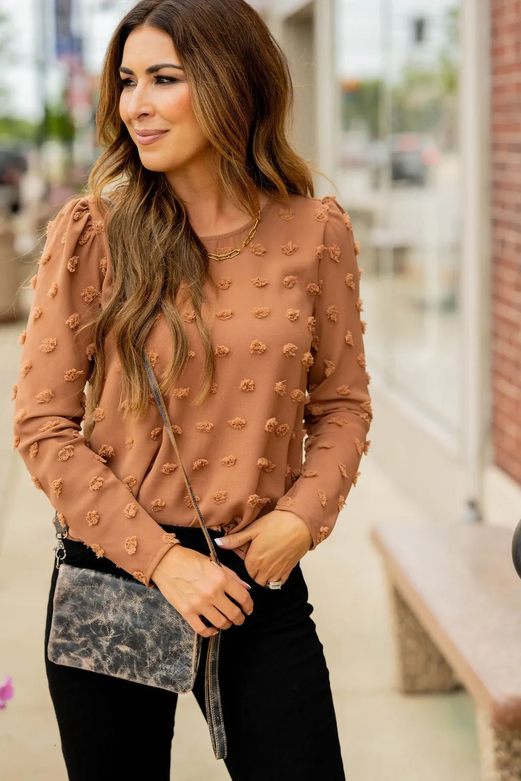 Textured Dot Long Sleeve Blouse