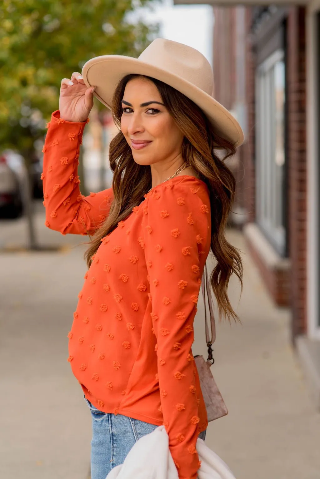 Textured Dot Long Sleeve Blouse