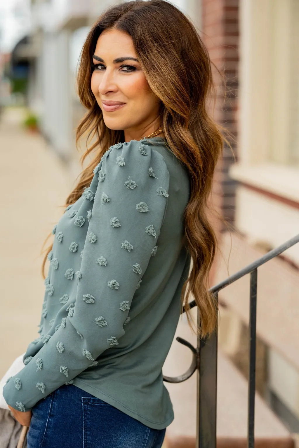 Textured Dot Long Sleeve Blouse