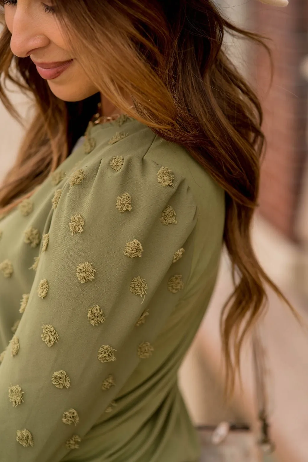 Textured Dot Long Sleeve Blouse