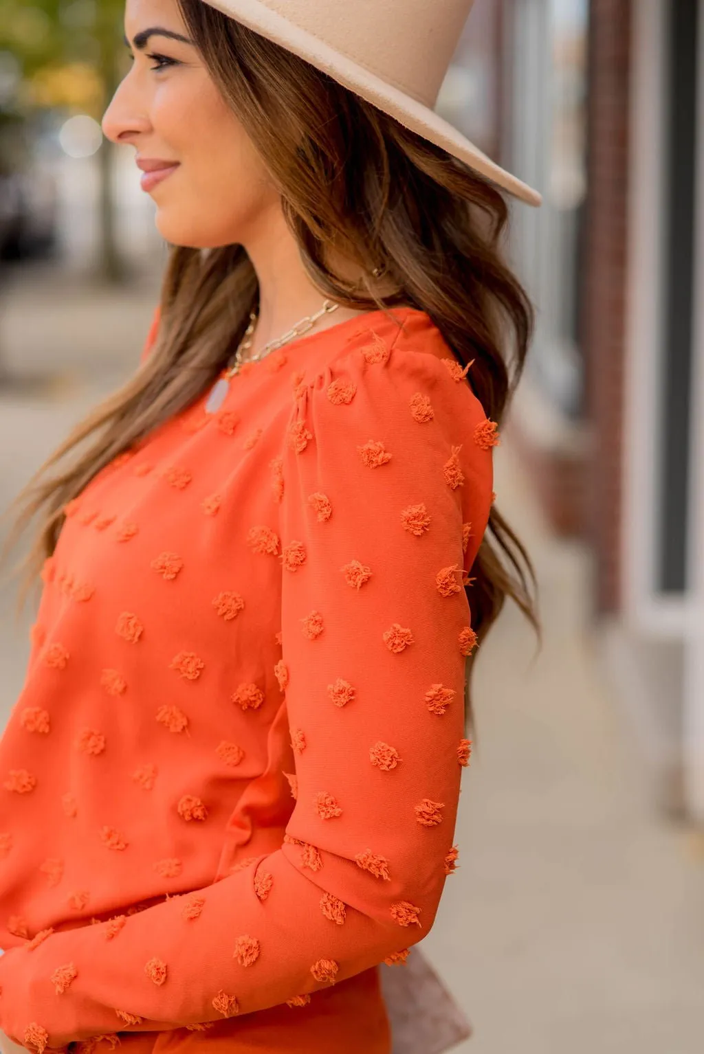 Textured Dot Long Sleeve Blouse