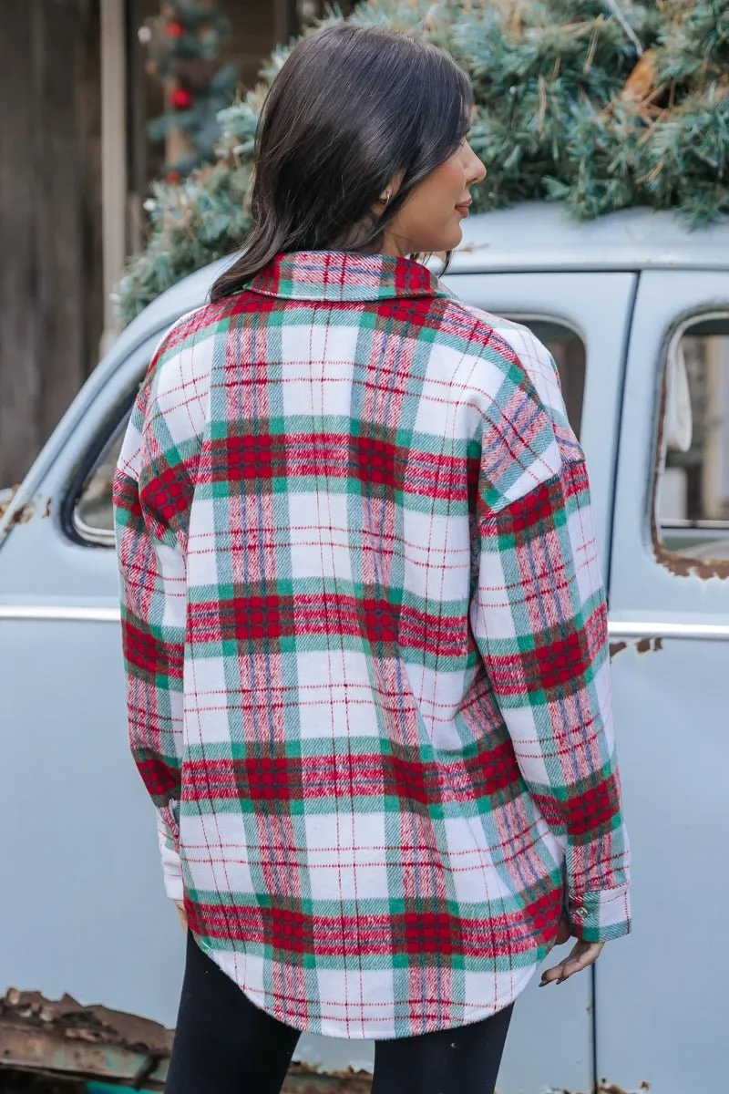 The Mistletoe Plaid Button Down Shacket