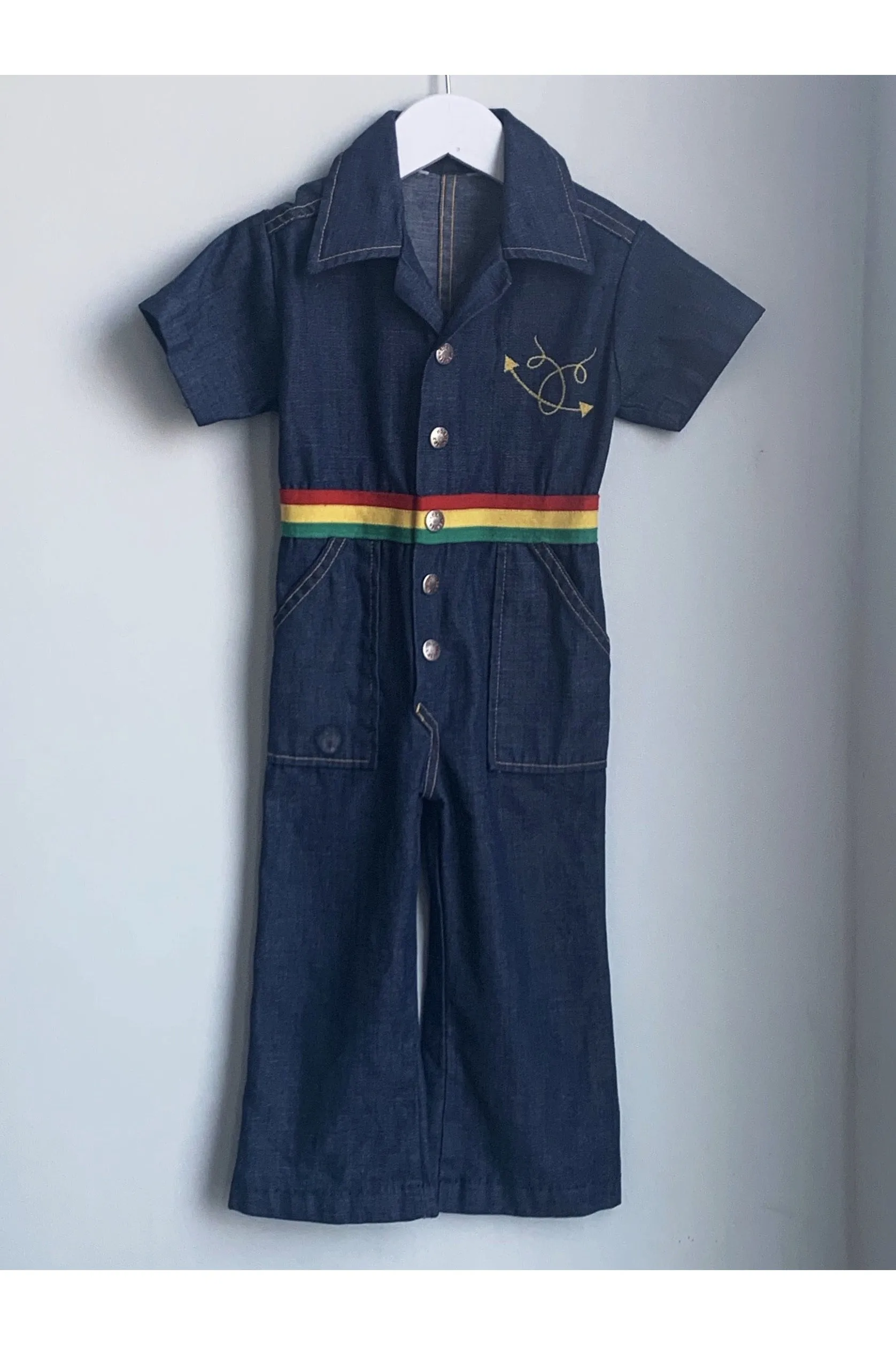 Vintage Denim Striped Waist Jumpsuit - Approx Size 3