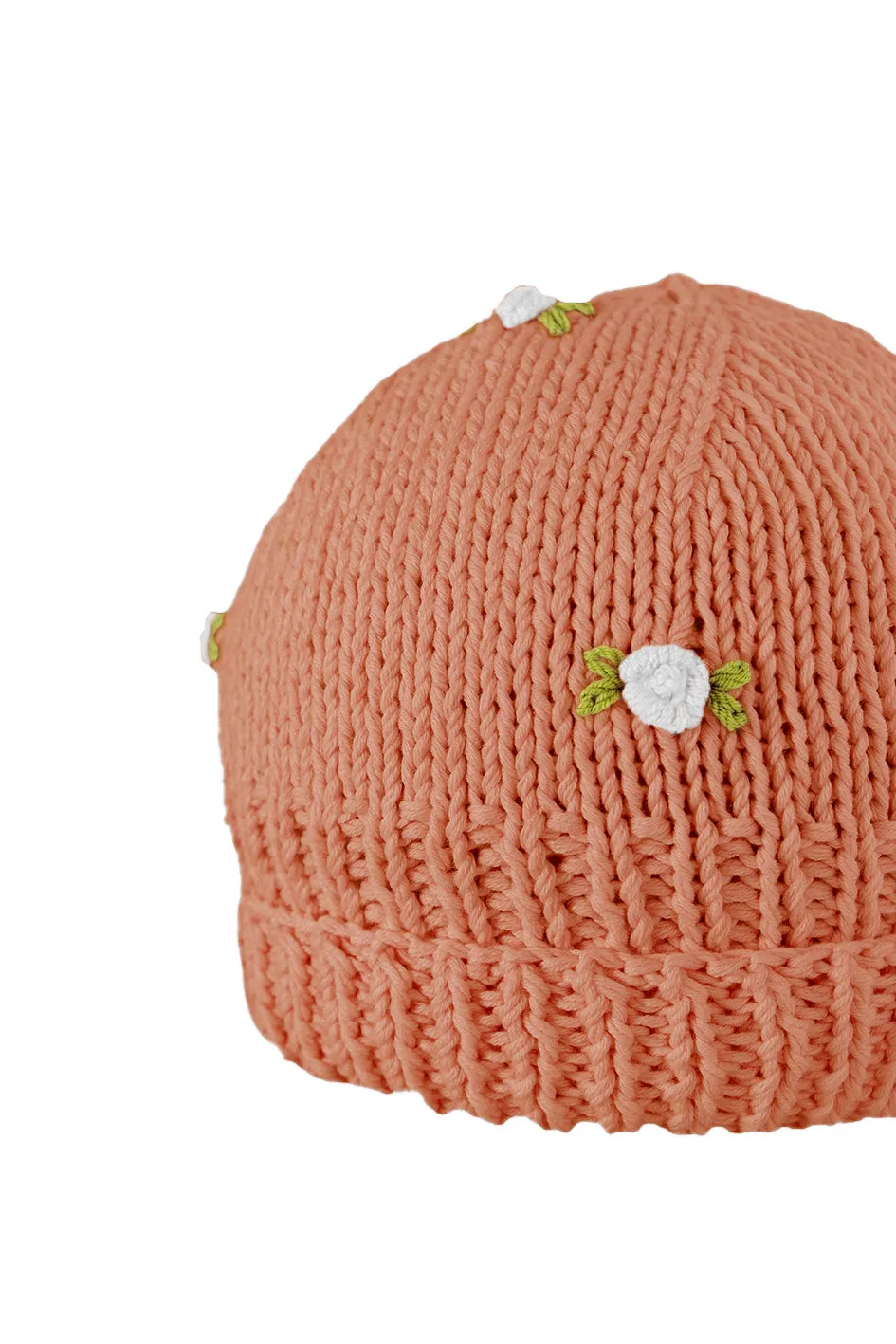 WINTER BLOOM WHITE ROSE Cotton Beanie Hat